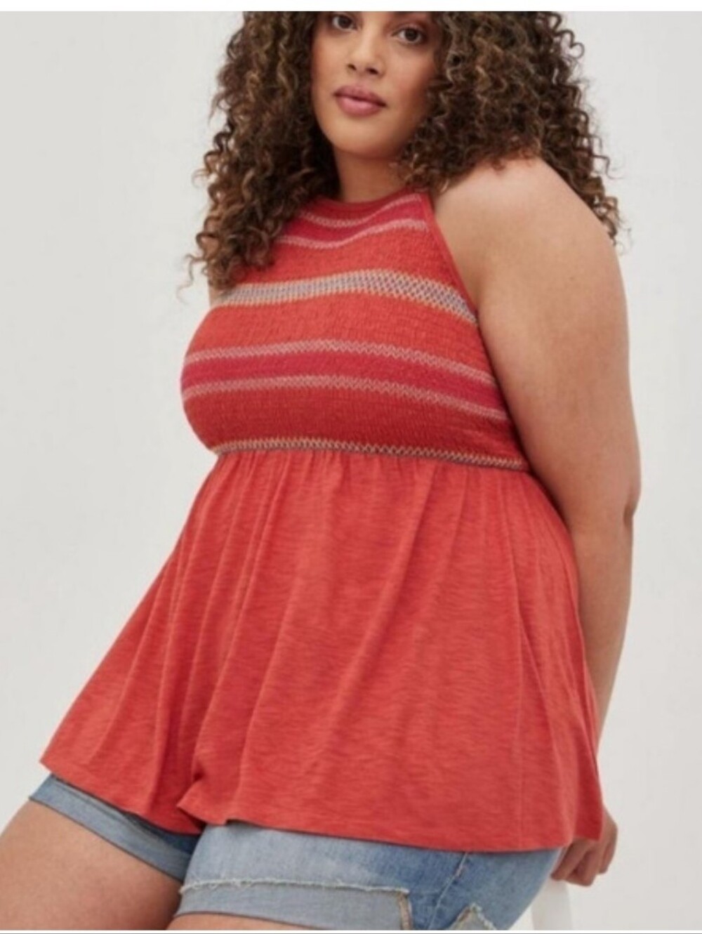 Torrid Super Soft Smocked Babydoll Tank Top Rust Burnt Orange Plus Size 3 3X